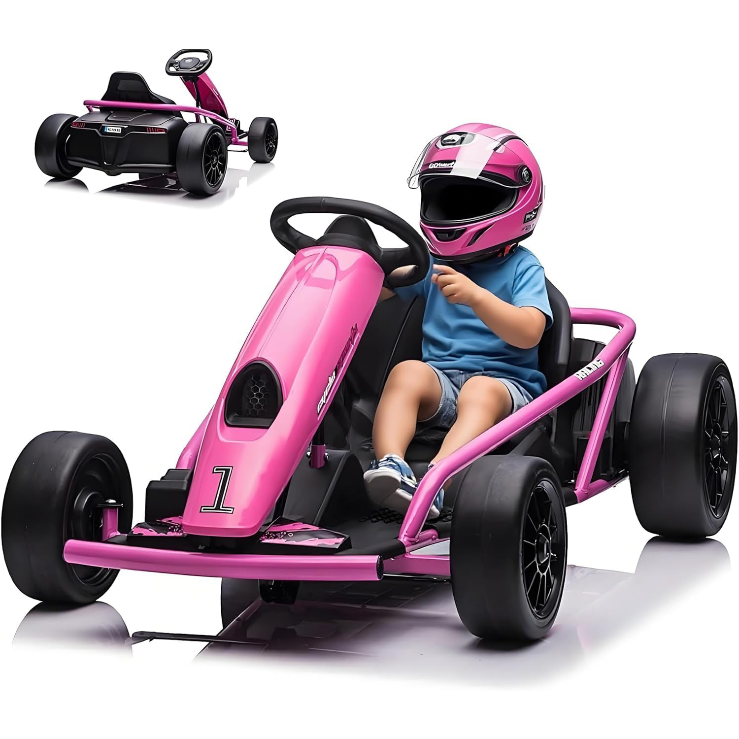 24V ゴーカートカー 子供用 9Ah バッテリー 2 x 300W モーター 8.1Mph 高速ドリフト サークリング ライディング レーシングカー 最大荷重 155ポンド 3-11Y