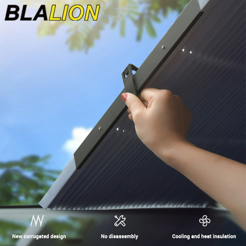 BLALION 車のフロントガラスサンシェードカーテン格納式セットフロントリアウィンドウサンシェードプロテクター UV 反射自動車サンバイザーカバー