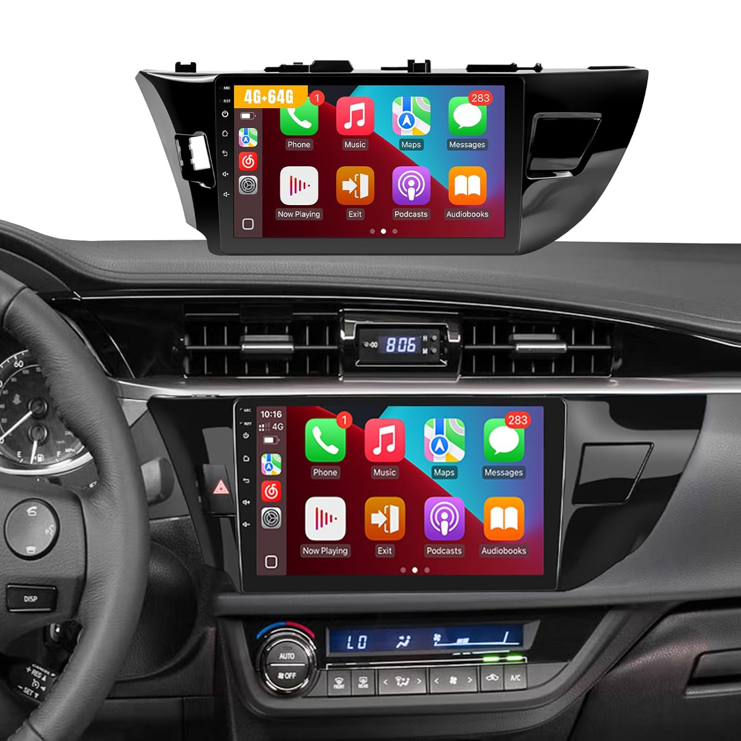 4G 64G トヨタ カローラ 2014 2015 2016 用、ワイヤレス Carplay Android Auto、FM EQ、10.1インチ HD IPS タッチスクリーン、カローラ カープレイ用