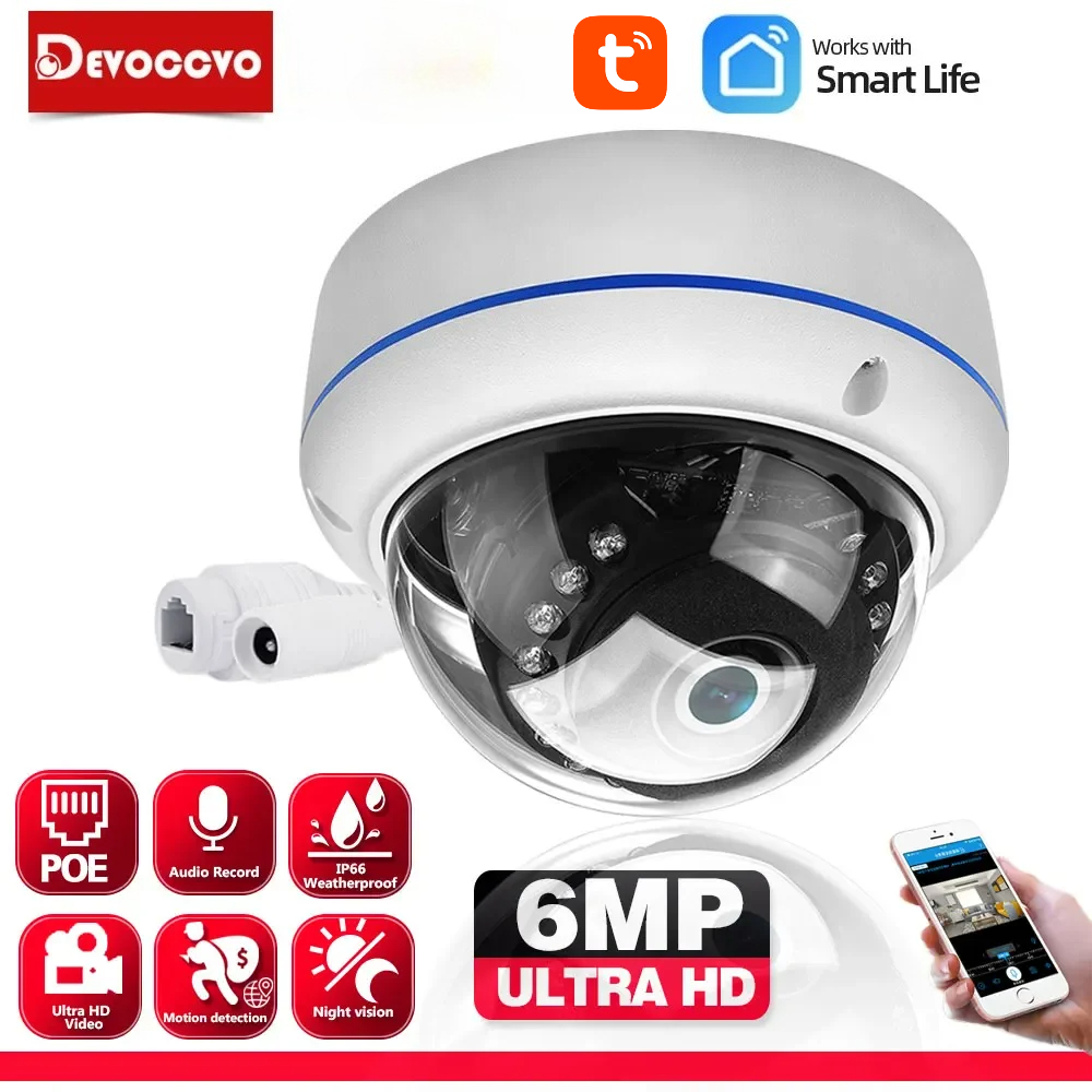 スマートライフ 6MP POE IP ドームセキュリティカメラ金属屋外屋内ホーム天井カメラビデオ監視オーディオ記録 CCTV カム