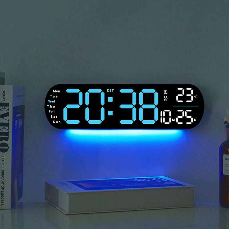 デジタル壁時計大型 LED スクリーン温度湿度表示電子目覚まし時計クリエイティブ家の装飾リモコン
