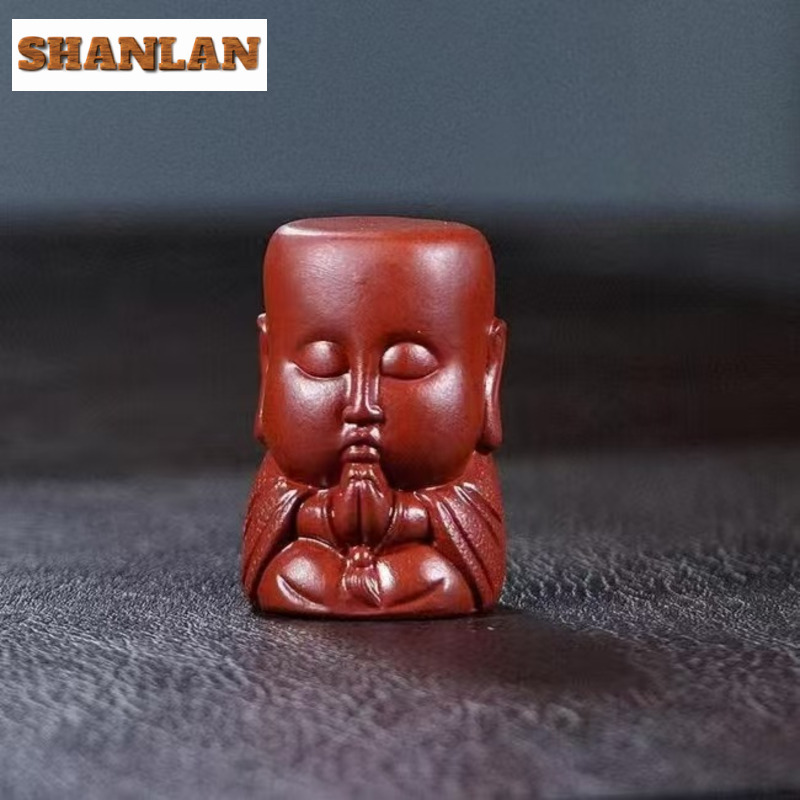 宜興紫粘土弥勒仏茶ペット茶彫刻茶置物おもちゃ蓋スタンド Zisha 像装飾品用品ギフト