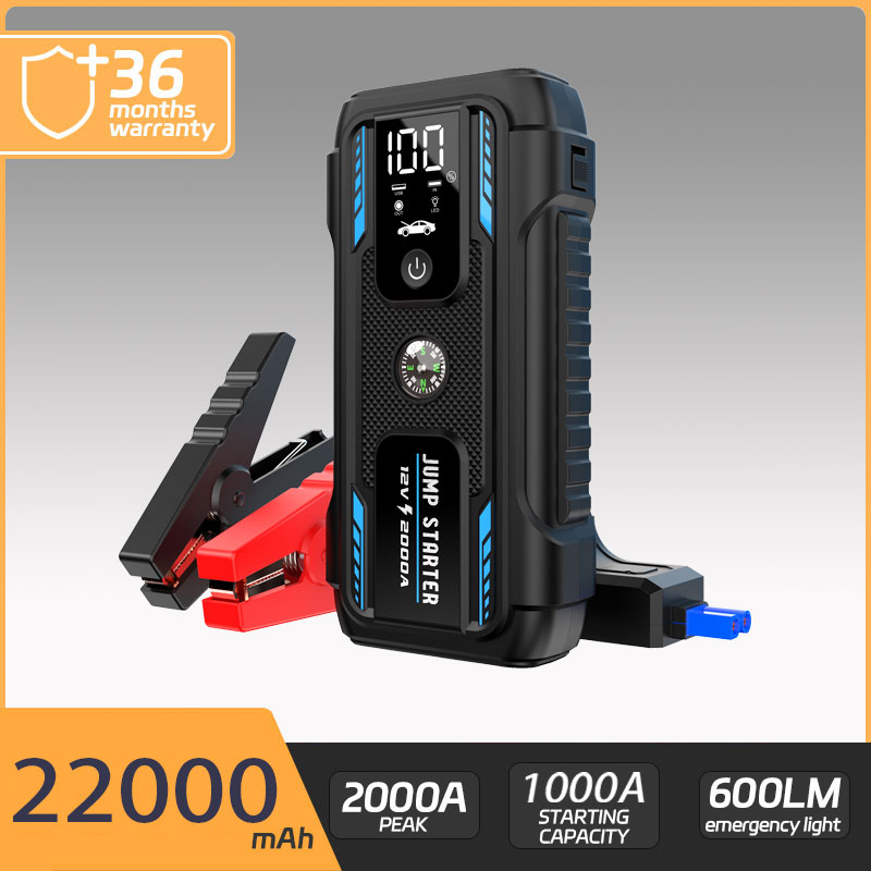 12V 2000A 大容量ポータブルカージャンプスターター、照明充電機能を備えた多機能カーブースター