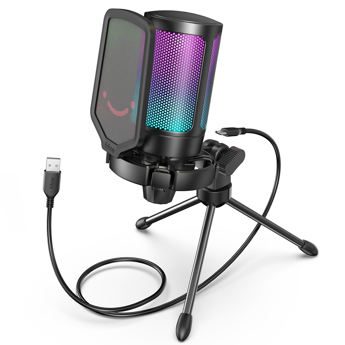 FIFINE USB コンデンサー ゲーミング マイク、PC PS4 PS5 MAC 用ポップフィルターショックマウント付き