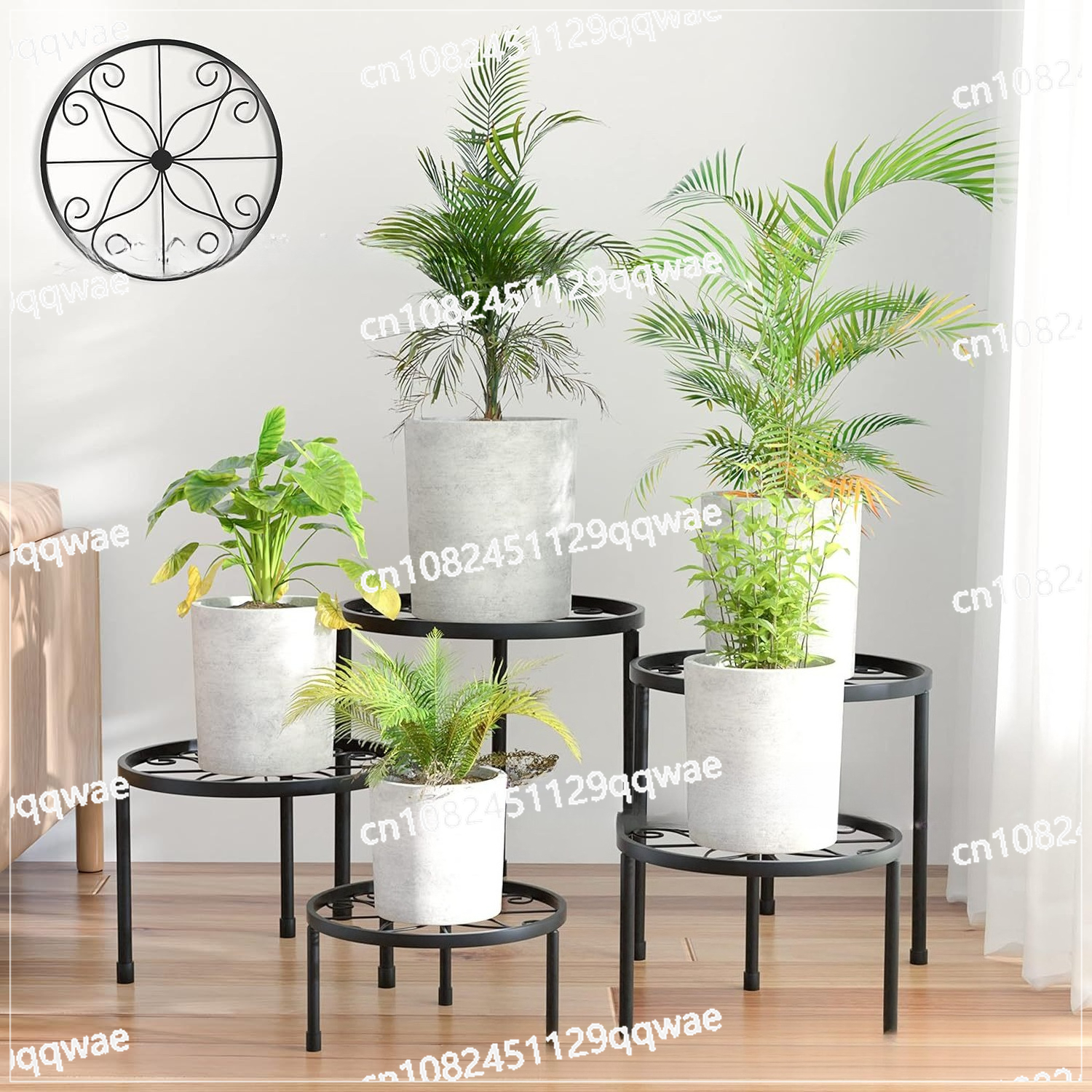単層錬鉄製の小さなフラワースタンドバルコニー屋外ディルハンギング蘭鉢植えの5点セット