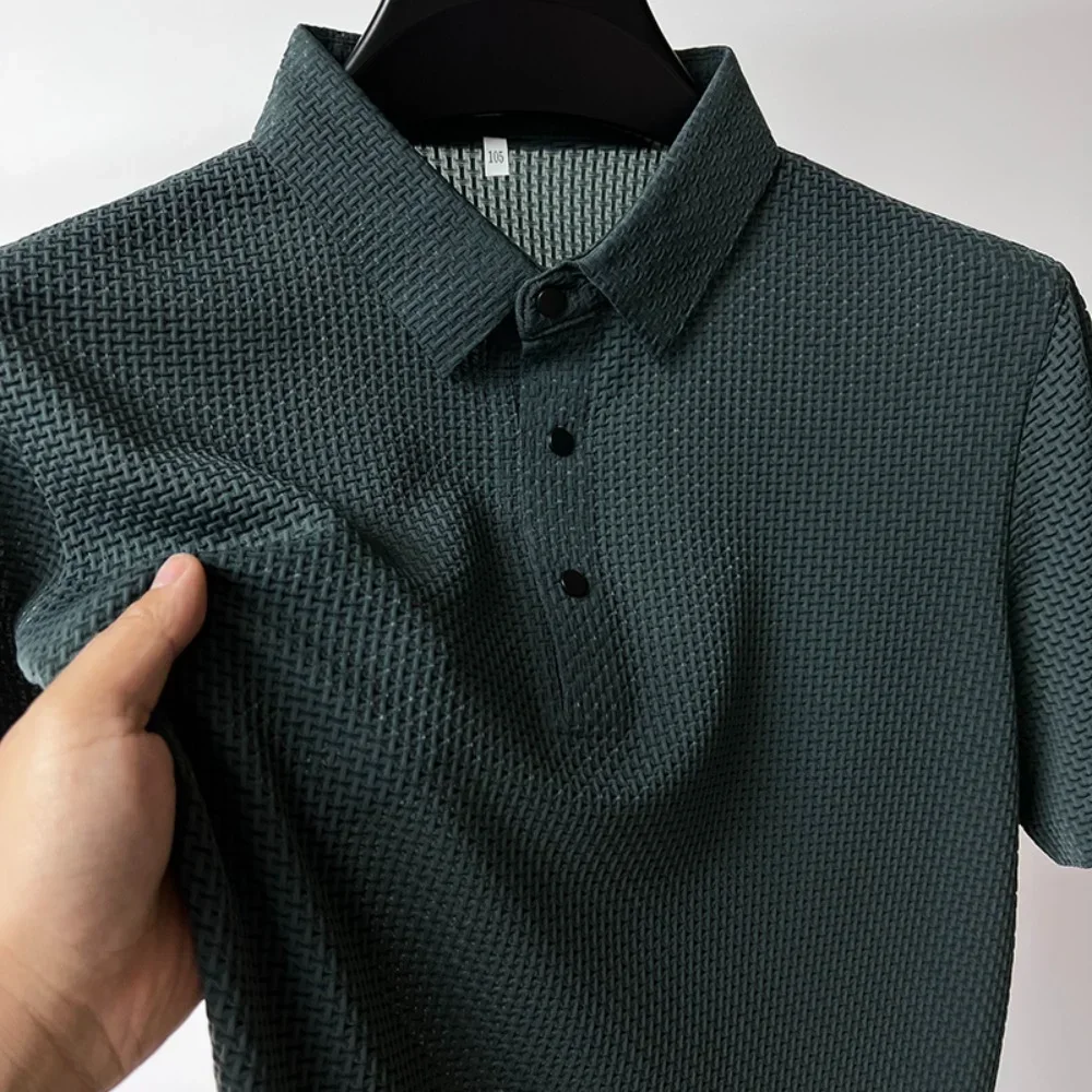 オートバイ夏の男性ドロップアップ中空半袖ポロ Tシャツアイスシルク通気性ビジネスファッション Tシャツ男性ブランド服