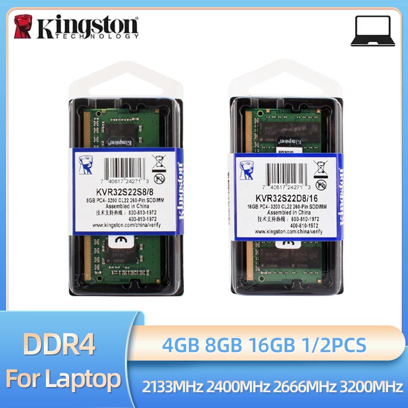 1/2pcs Kingston Memoria RAM DDR4 4GB 8GB 16GB 3200MHz 2666MHz 2400MHz 2133MHz Laptop Memory PC4-21300 25600 SODIMM Notebook RAM