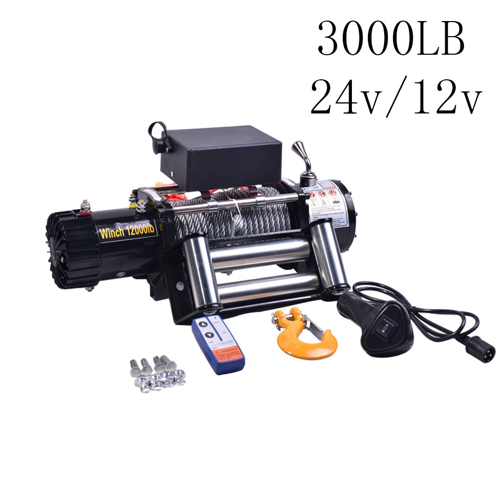 3000LBS 24V/12V 電動ウインチ 10M 合成ロープ、ワイヤレス制御、ATV SUV ボート トラック トレーラーリカバリー オフロードウインチ用