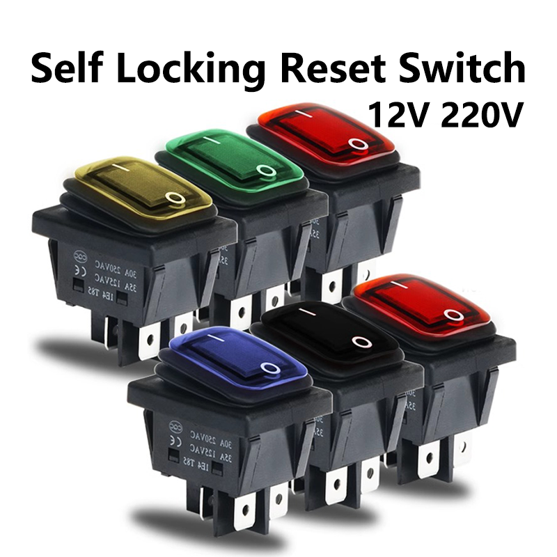 5 個 KCD4 12V 220V 防水および耐油ラッチングスイッチ 4 フィートオンオフ赤緑ライト付き 4PIN ロッカー電源スイッチ LED