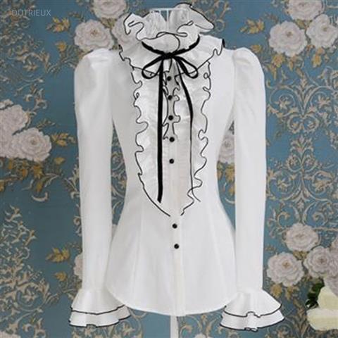 気質女性シャツスタンドネック長袖チュニックブラウス 2025 Blusas Mujer デモーダシックなフリル弓白ブラウストップス 7n212