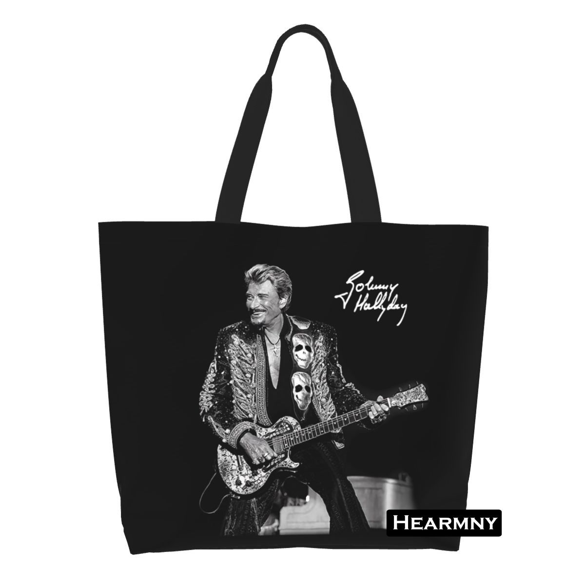 ファッション印刷ジョニー · アリデイショッピングトートバッグ再利用可能なリネンショルダーショッパーフレンチシンガーロック音楽ハンドバッグ