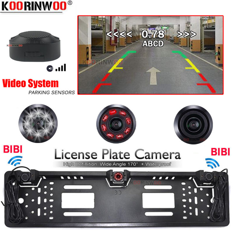 Koorinwoo 車インテリジェントシステムライセンスパーキングセンサーリアビューカメラアンチレーダーナンバープレートリバースカーラジオ Android