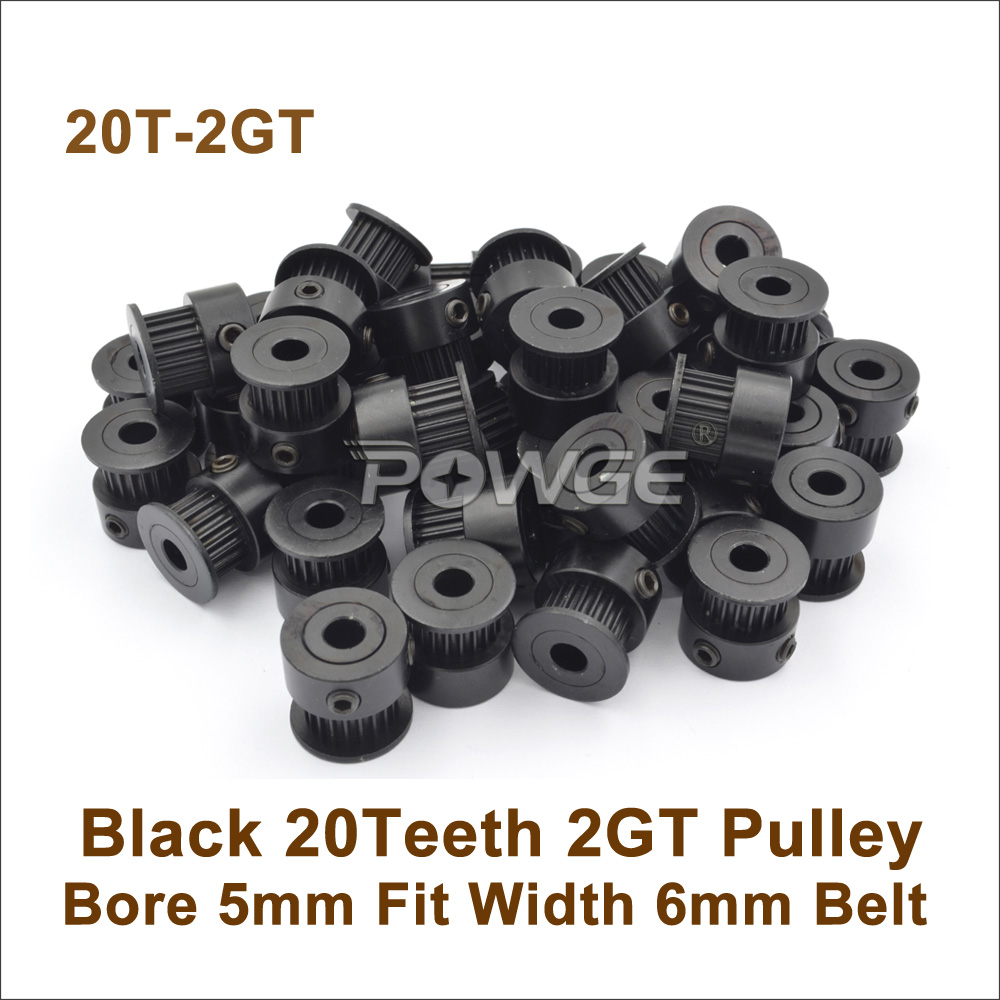 POWGE 黒赤スライバー陽極酸化 20 歯 2GT 同期プーリーボア 5 ミリメートルフィット W = 6/10 ミリメートル 20T 20 歯 2MGT GT2 タイミングベルトプーリー