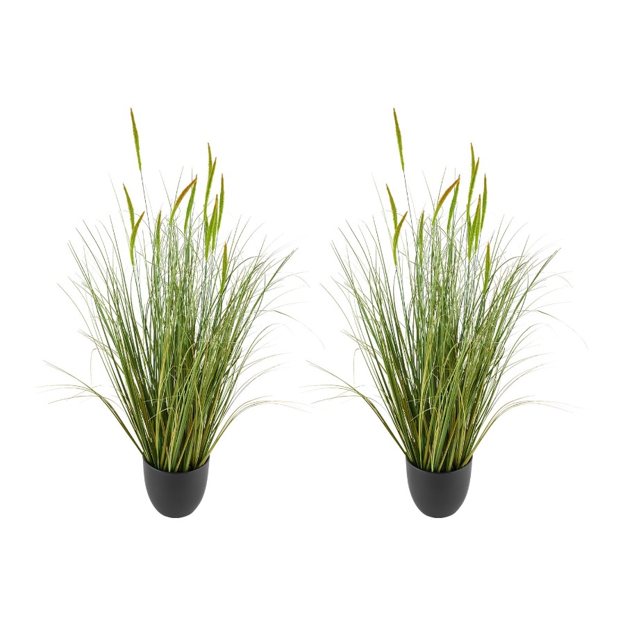 人工芝植物 2 パック 35 インチ ガマ草 ポット入り 耐久性のある PVC フェイクグリーン 低木 屋内および屋外の装飾用 I