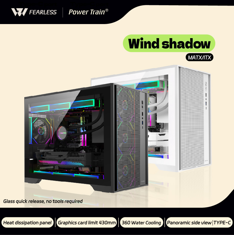 Power Trian Wind シャドウ PC ケース M-ATX/ITX TYPE-C パノラマサイドビュー 360 ウォータークーラー Deskpro コンピューターシャーシ ガビネテゲーマー