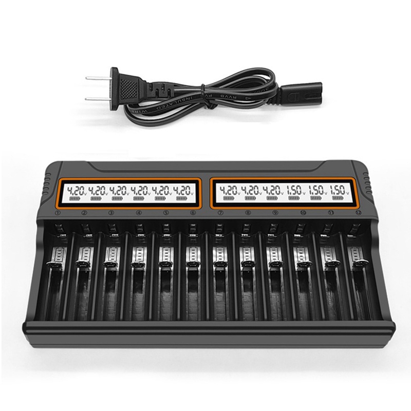 NEW-18650 充電器 12 スロット Aa.Aaa ニッケル水素/リチウム電池スマート ユニバーサル充電器、ディスプレイ付き US プラグ