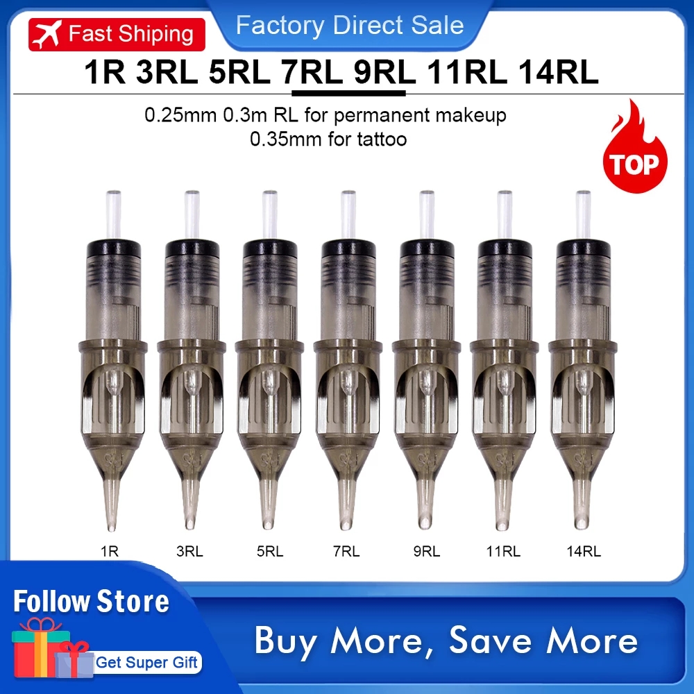 タトゥーカートリッジ針 20 個 RL 0.25 ミリメートルプロフェッショナル使い捨て半永久眉毛リップメイク針タトゥーマシンペン用