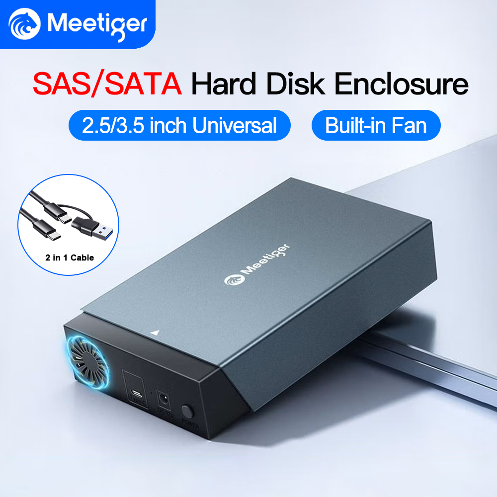 Meetiger SAS ハードドライブエンクロージャ USB C から 2.5/3.5 インチ SAS/SATA HDD ボックスサポート最大 24 TB ディスク速度 5Gbps 外付け hdd ケース
