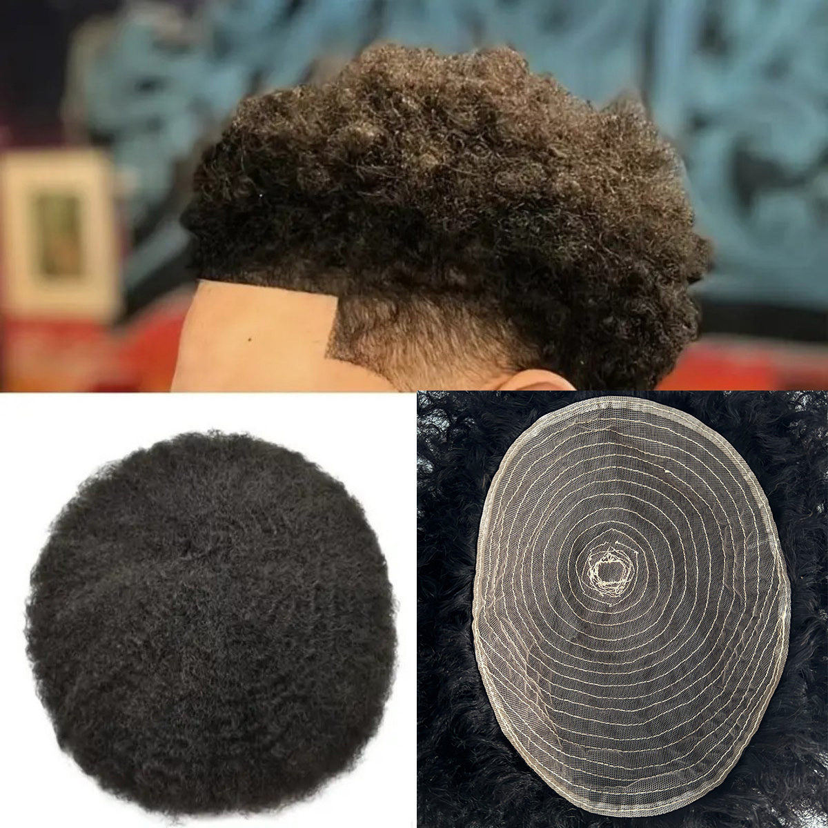 男性用アフロスタイルヘアかつらまたは女性用トッパー機械製ヘアピース100%本物の人毛交換システム無料DIY用
