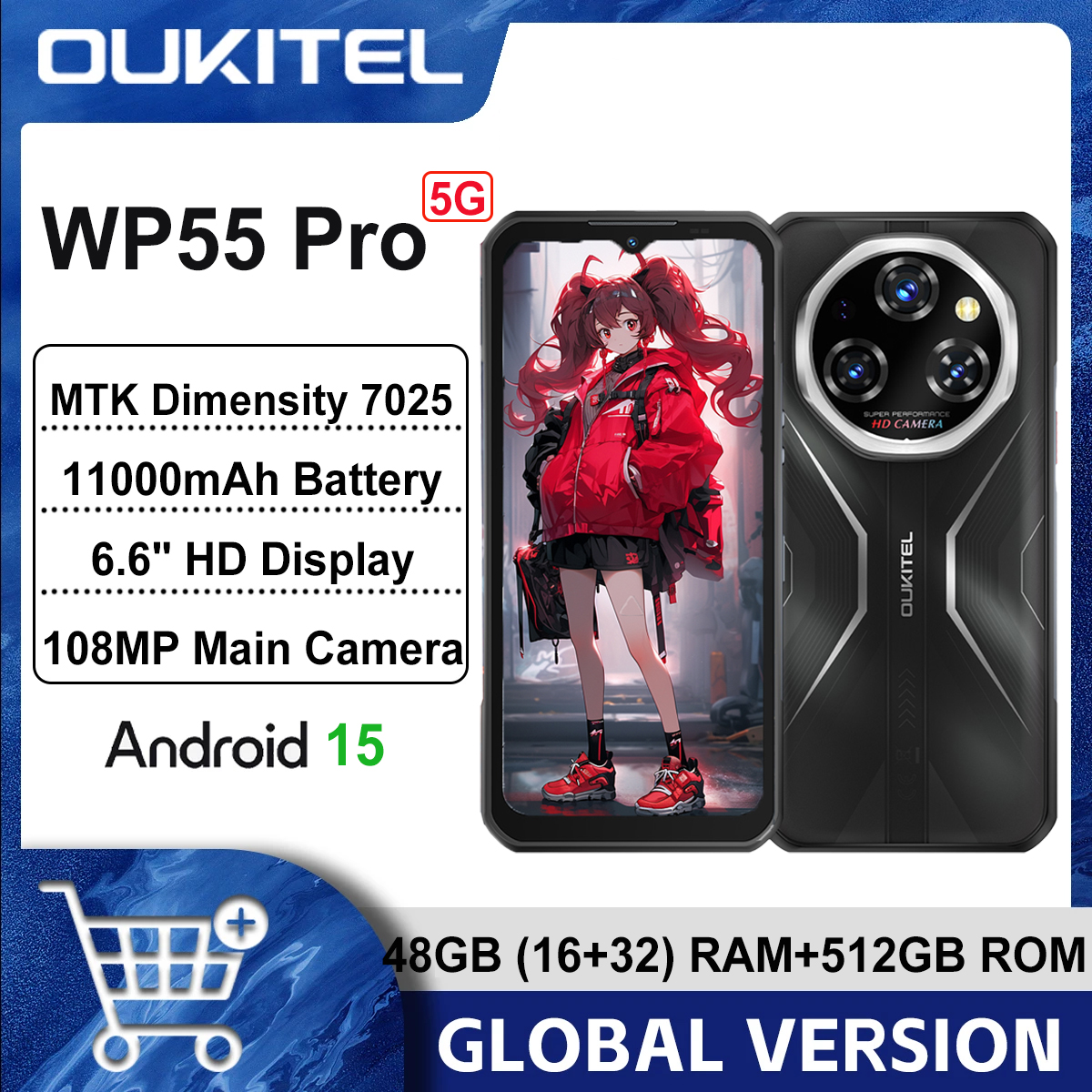 Oukitel WP55 プロ 5 グラム頑丈なスマートフォン 16 ギガバイト 512 ギガバイト 33 ワット Android15 携帯電話 11000mAh 6.6 "FHD 108MP カメラ oukitel 携帯電話