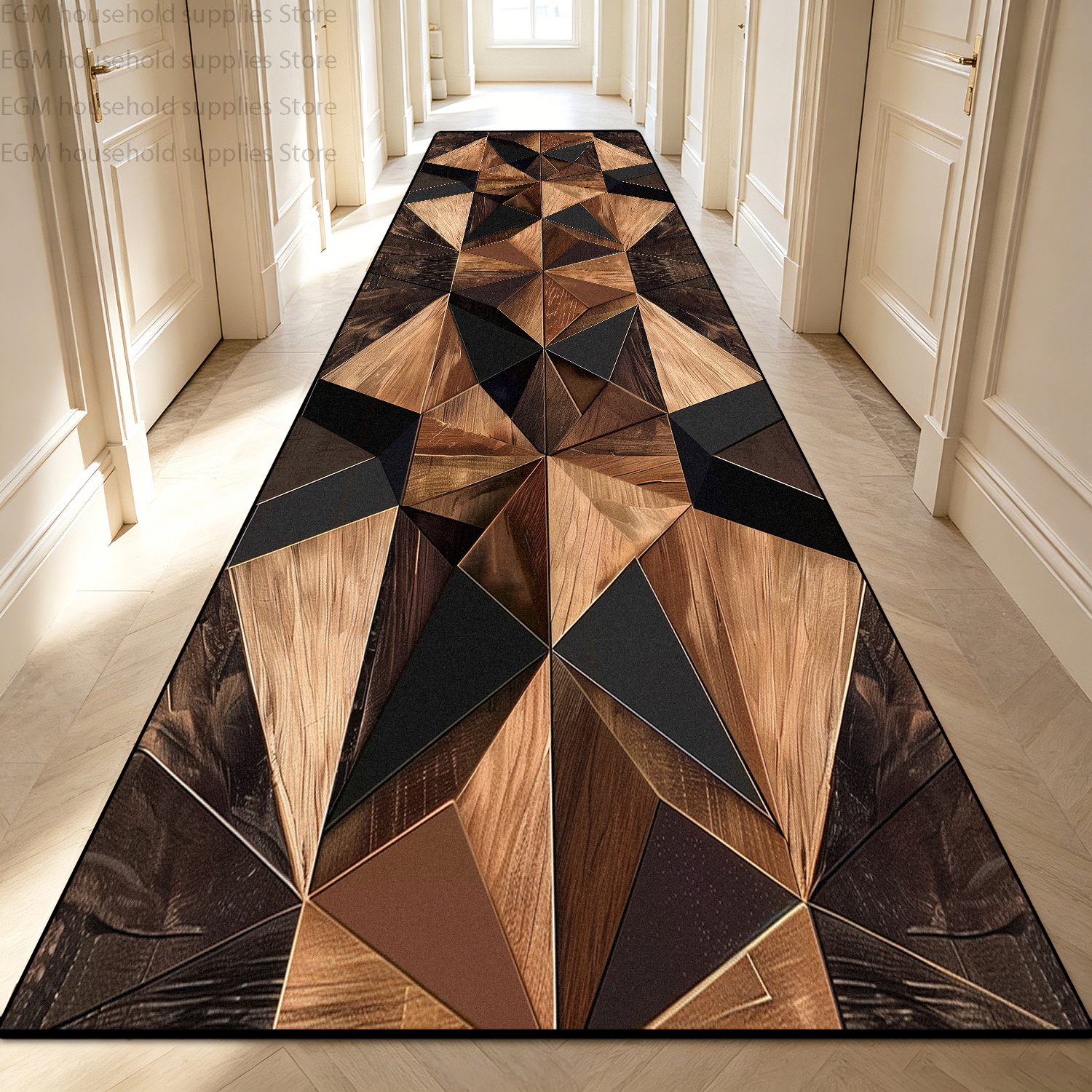 3D Geometric Pattern Runner Carpet Hallway Corridor Long Rugs Bedroom Decor Washable Non-slip Passageway Floor Mats Customizable
