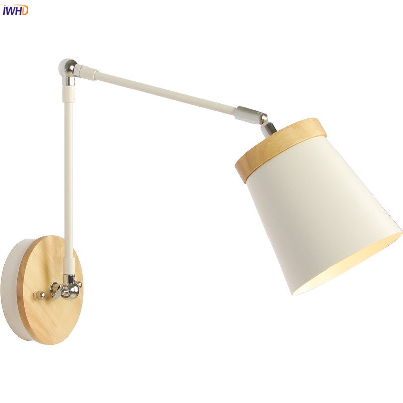 IWHD 木製北欧モダン LED ウォール照明器具リビングルームバスルームスイングロングアームウォールランプの横にワンランプアップリケデパレ