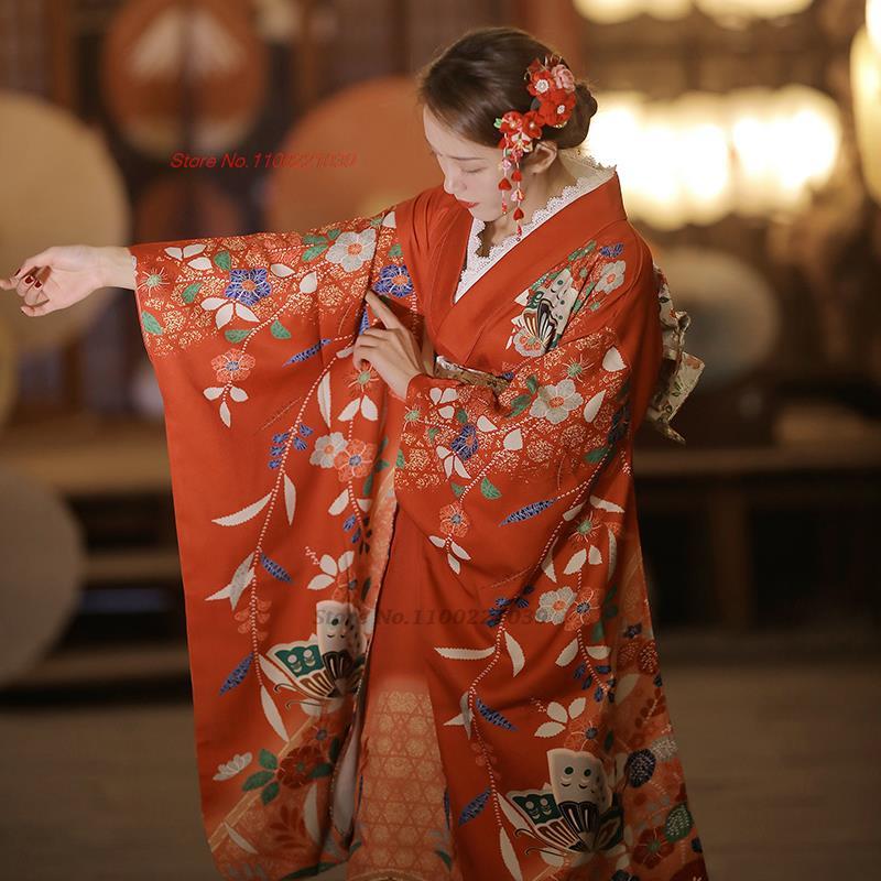 2026 日本人女性の伝統的な着物国花プリント着物ローブ伝統的な着物浴衣女の子の写真撮影の服