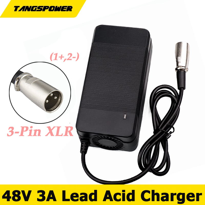 48V 3A 鉛蓄電池充電器 57.6V 鉛蓄電池充電器 3 ピン XLR コネクタ付き ファン付き 強力な放熱