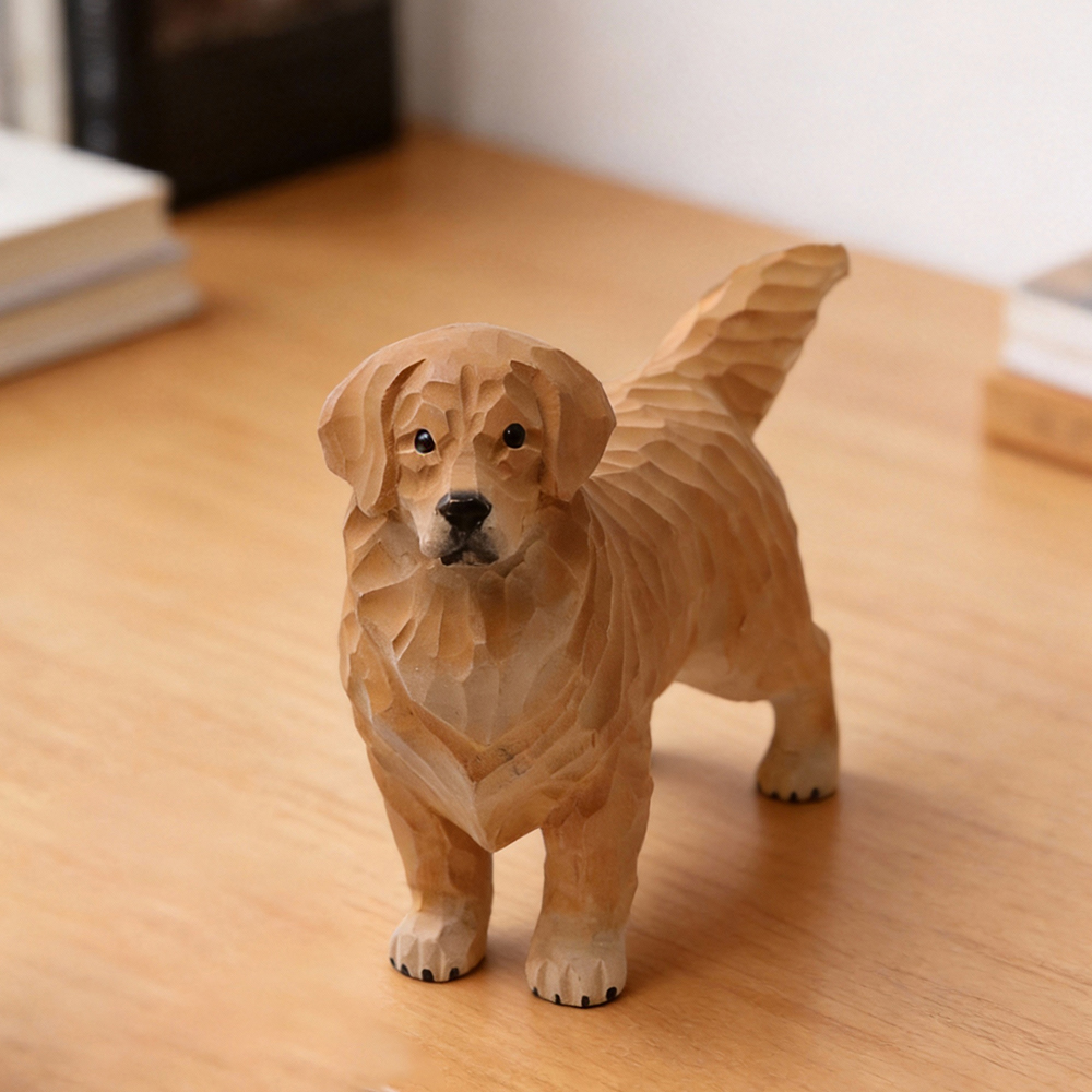 天然木手作り犬の置物像装飾ゴールデンレトリバー彫刻リビングルームのデスクトップ飾り家の装飾のギフト