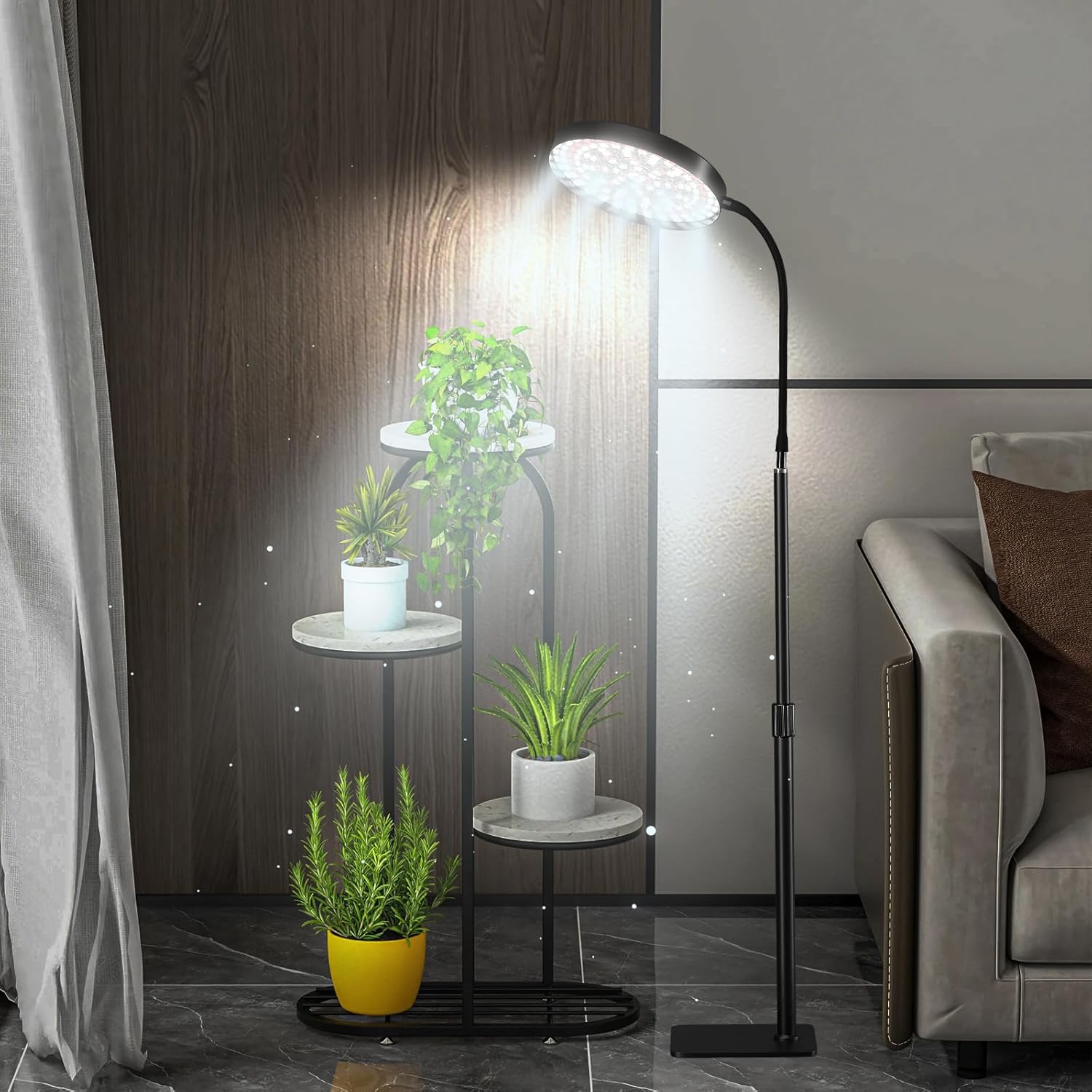 LED 成長ライト屋内植物 6000K フルスペクトルスタンド付き AC85-265V 床植物成長ランプ自動オン/オフタイマー 4/8/12 時間