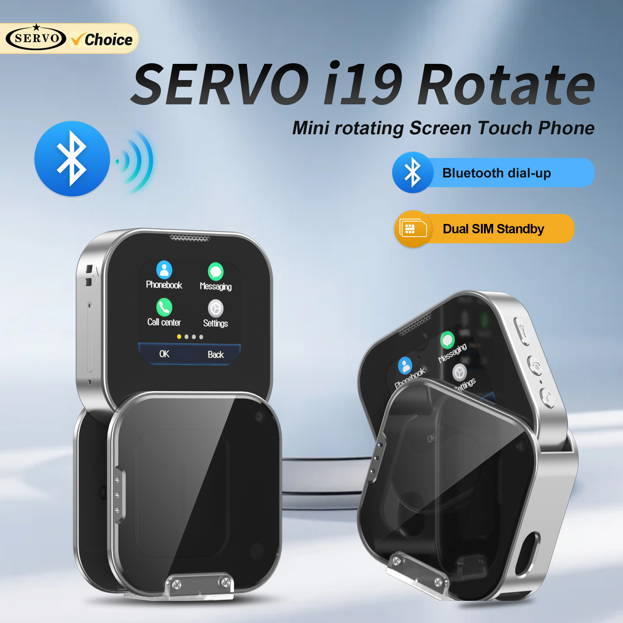 サーボ i19 回転ミニ携帯電話 1.69 "タッチスクリーン 2 SIM スタンバイ Bluetooth ダイヤラーマジックボイス FM ラジオ 2 グラム GSM 小型携帯電話