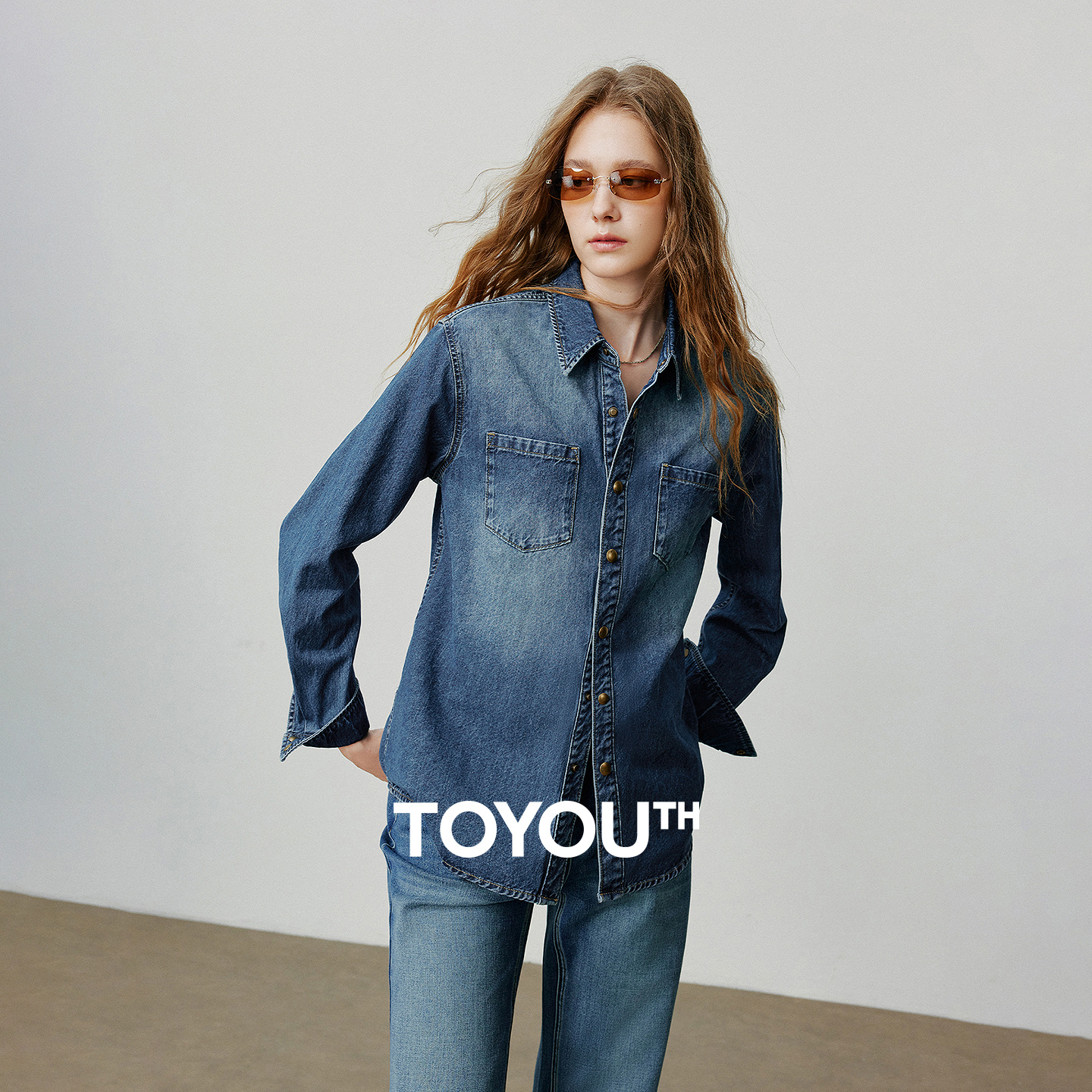 TOYOOUTH 女性長袖ブラウスシャツ 2025 秋の新グラデーションピュアコットンカーディガンデニムカーディガン Blusa トップス