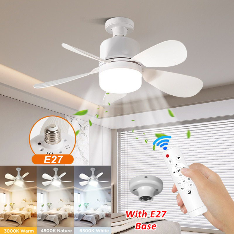 E27 ベース LED シーリングファンライトリモコン付き 85 V-265 V 電圧 3 色ライト調光可能なランプリビングルームの家の装飾