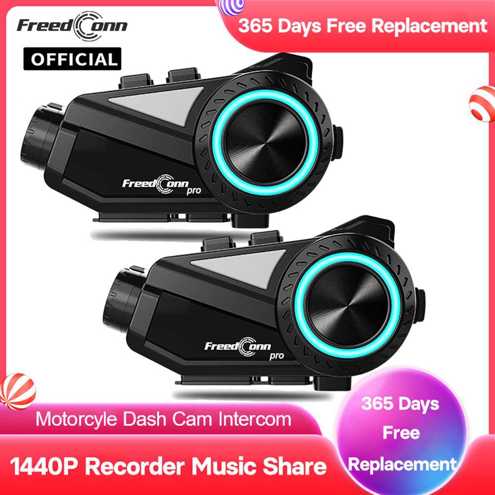 Freedconn オートバイヘルメットカメラインターホン DVR ヘッドセット Bluetooth ダッシュカム WiFi ビデオレコーダー 1440P APP 音楽 FM モーターダッシュカム