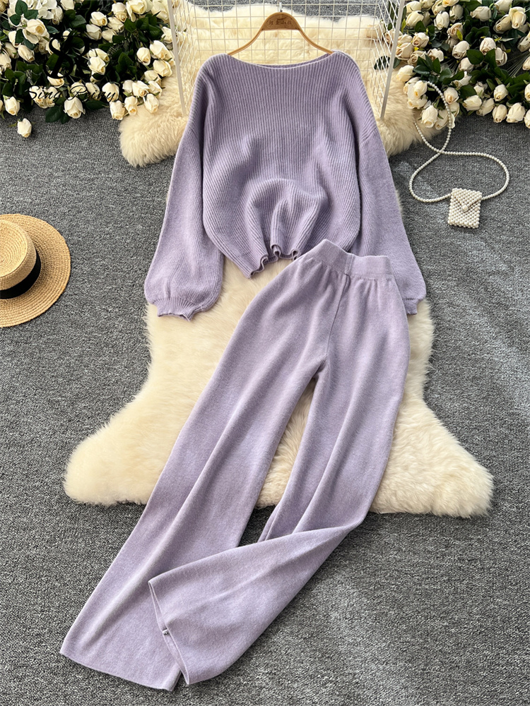 SINGREINY 2026 冬厚い女性スーツルーズセータートップスハイウエストワイド脚長ズボン秋固体因果暖かい 2 個セット
