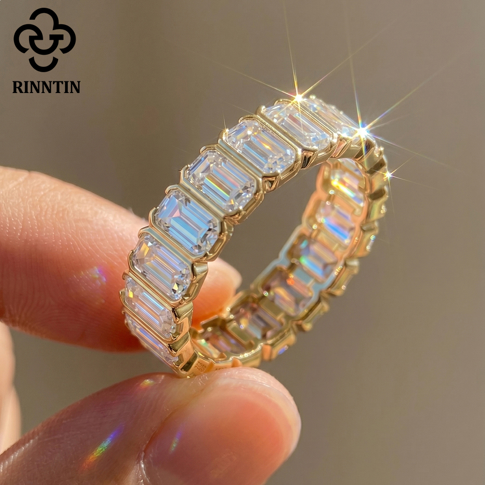 Rinntin 925 スターリングシルバーモアッサナイトダイヤモンド婚約バンドリング D カラーブライダルプロポーズリングパーティーウェディングジュエリー MOR24
