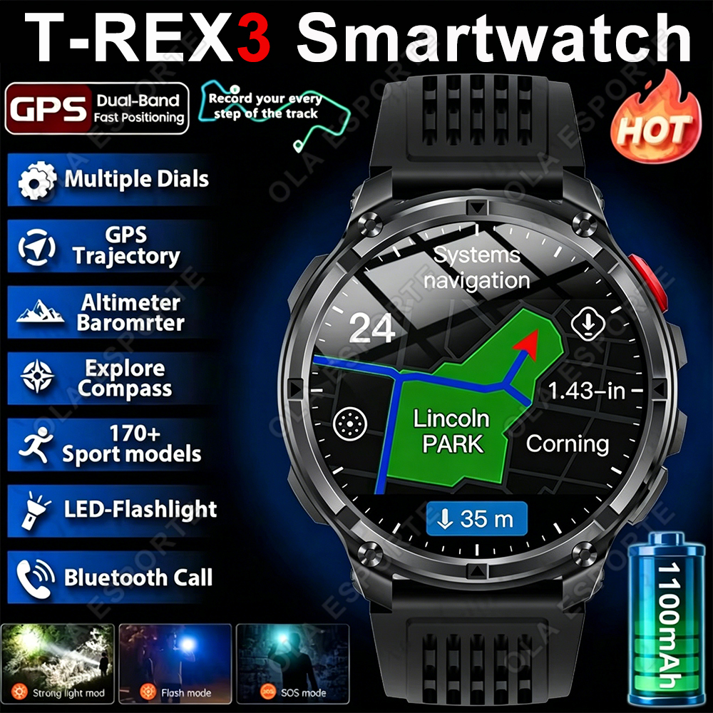 新しい T-Rex3 プロ 1100mAh バッテリースマートウォッチ GPS パス 5ATM 防水スポーツラントラッカー屋外コンパス軍事スマートウォッチ HW12