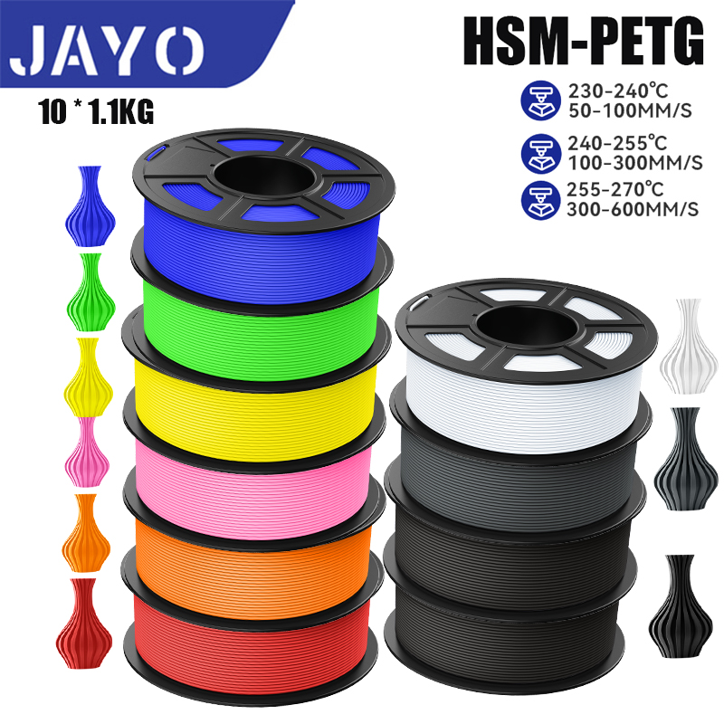 JAYO 高速マット PETG 複数色混合 10 ロール非毒性気泡フリーの滑らかな適切なフィラメント 175 ミリメートル 3D 印刷用