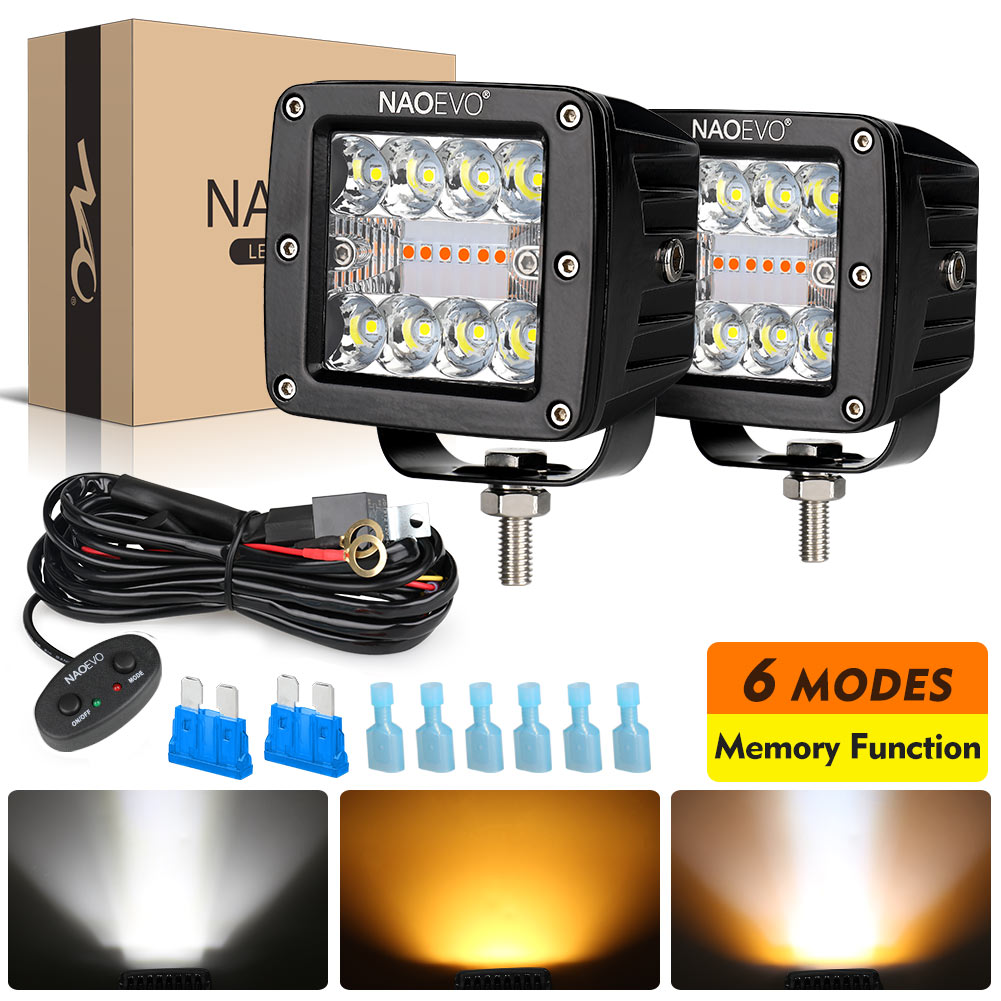 NAOEVO 72 ワット自動 LED ライトバー 3 インチワークライトアンバーホワイトストロボ Led ポッド DRL 12 24V ジープトラクターボート 4x4 トラックフォグランプ用