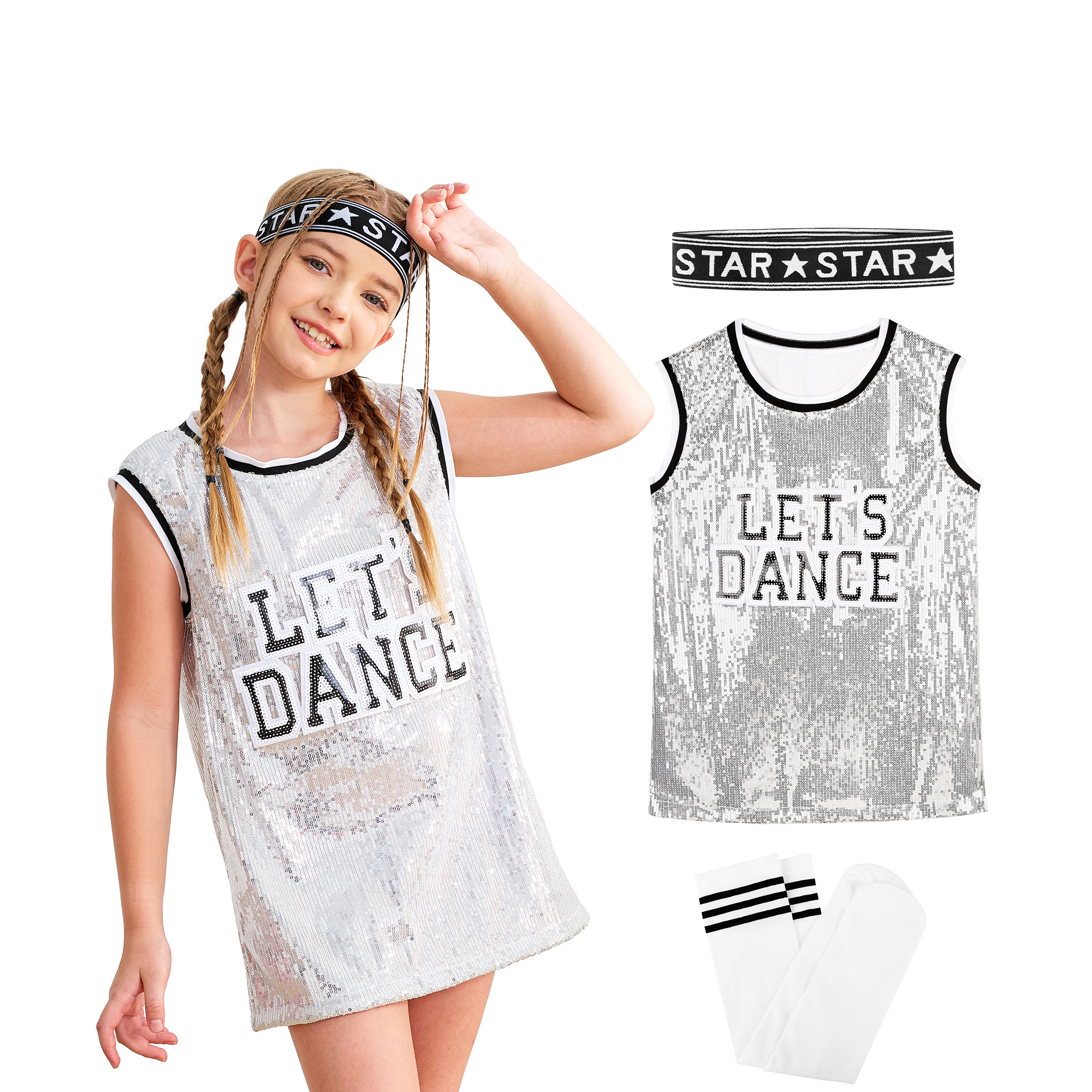 女の子 3 個ヒップホップダンス服スパンコールトップジャズ Tシャツチアリーディング衣装子供のためのヒップホップポップ歌手ダンスパーティー