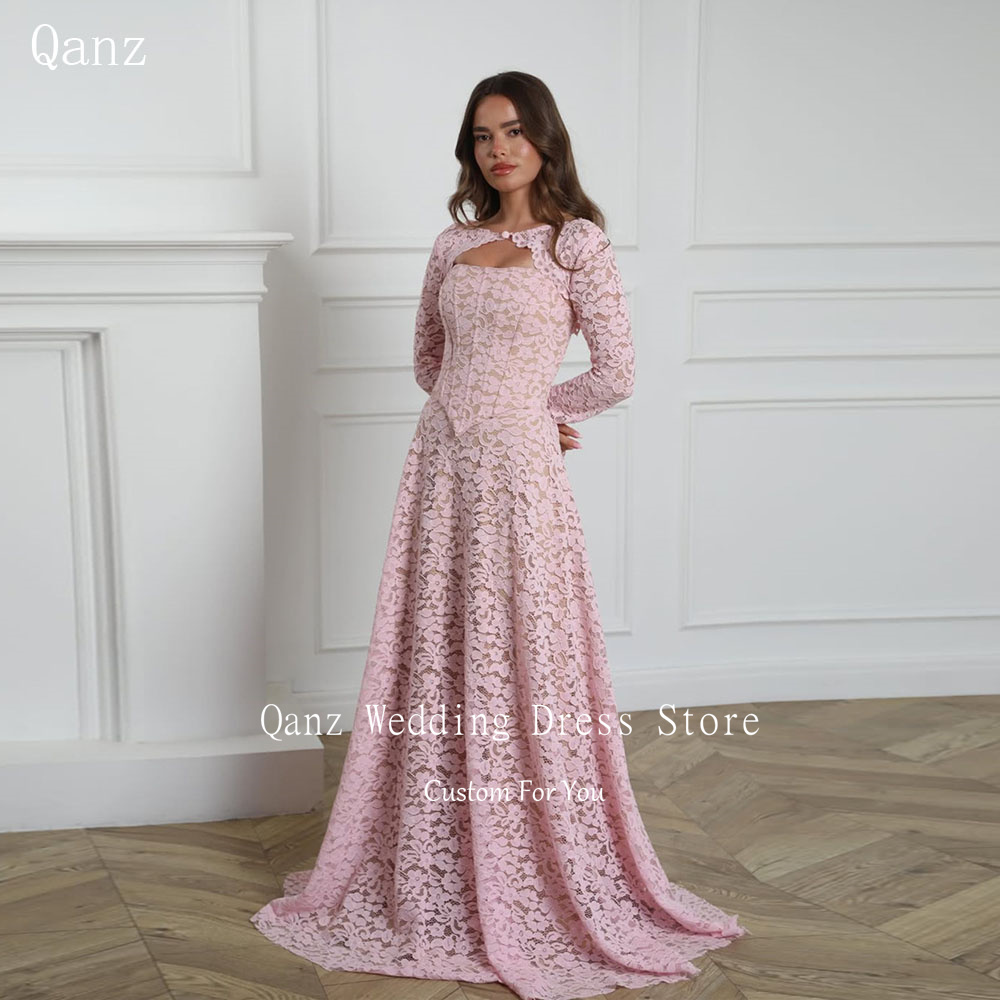 Qanz レースアップリケイブニングドレスジャケット長袖エレガントなドレス特別な日のための Vestidos デ · フィエスタカスタマイズ