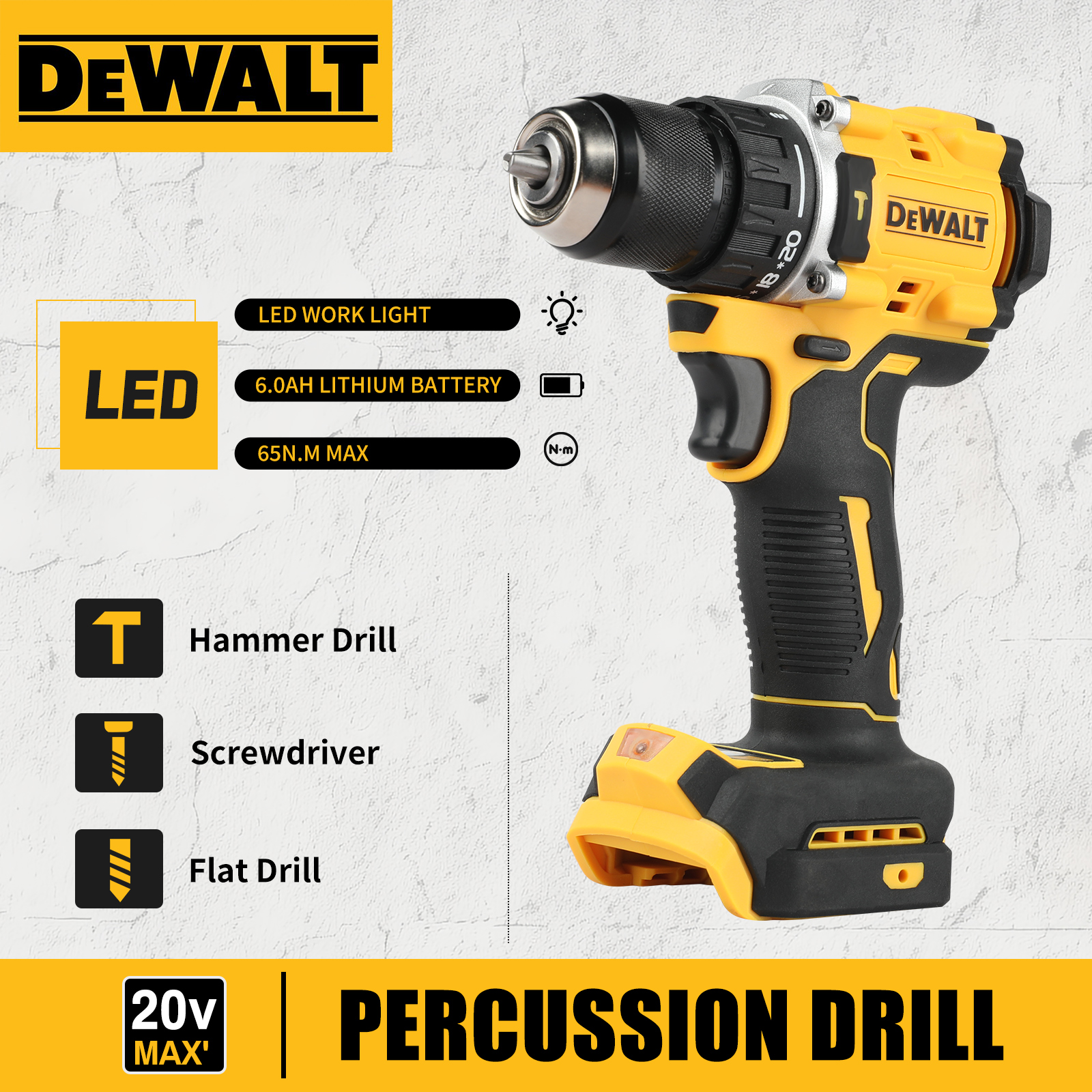 DEWALT DCD805 20V MAX ブラシレス コードレス インパクトドリル 90Nm 2スピード 13mm チャックツール プロ専用