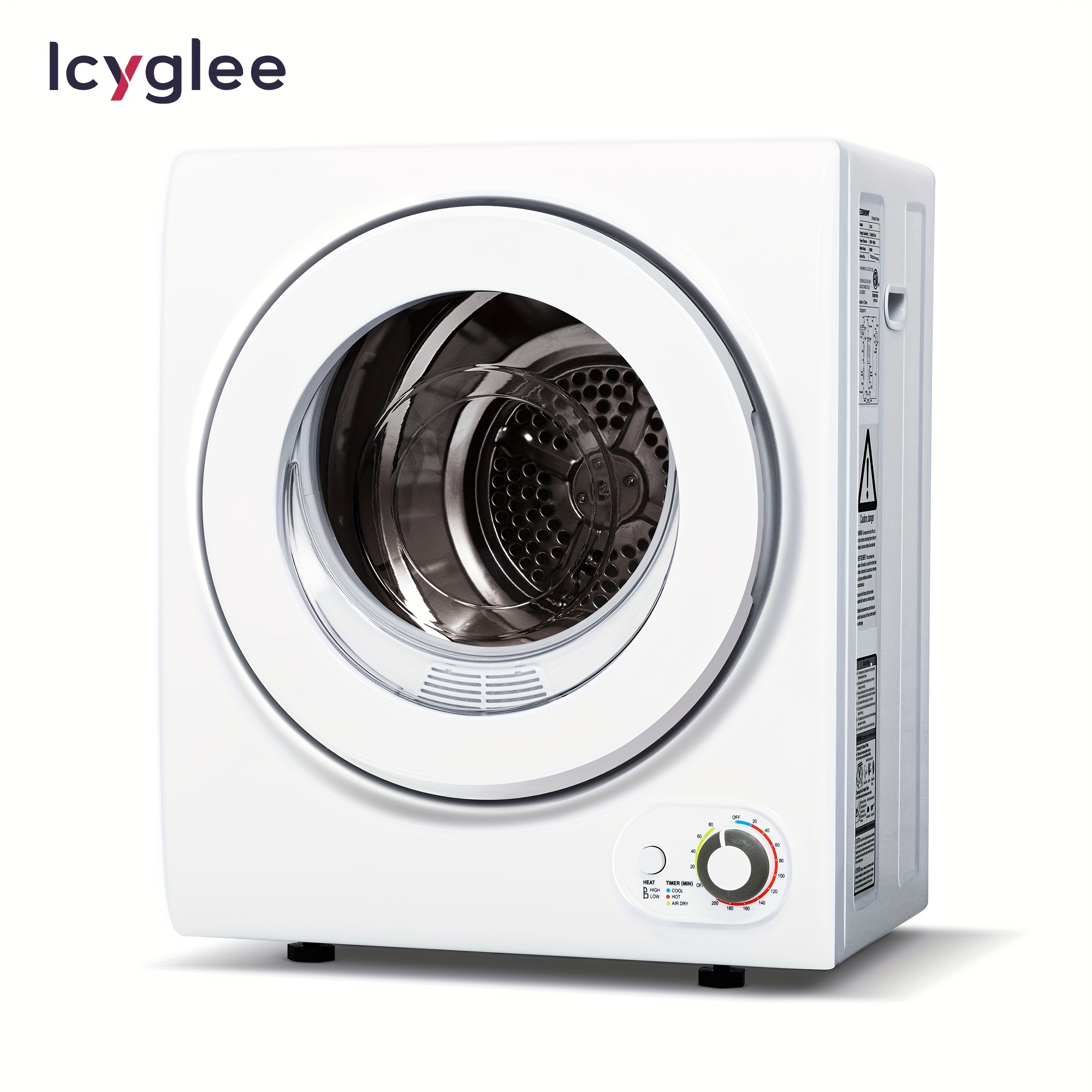 ICYGLEE 110V ポータブル洗濯乾燥機 ステンレスドラム付き コンパクト電気乾燥機 1.5/1.85 立方フィート フロントロード アパート、RV、寮に最適 ホワイト、ユーザーフレンドリーなコントロール