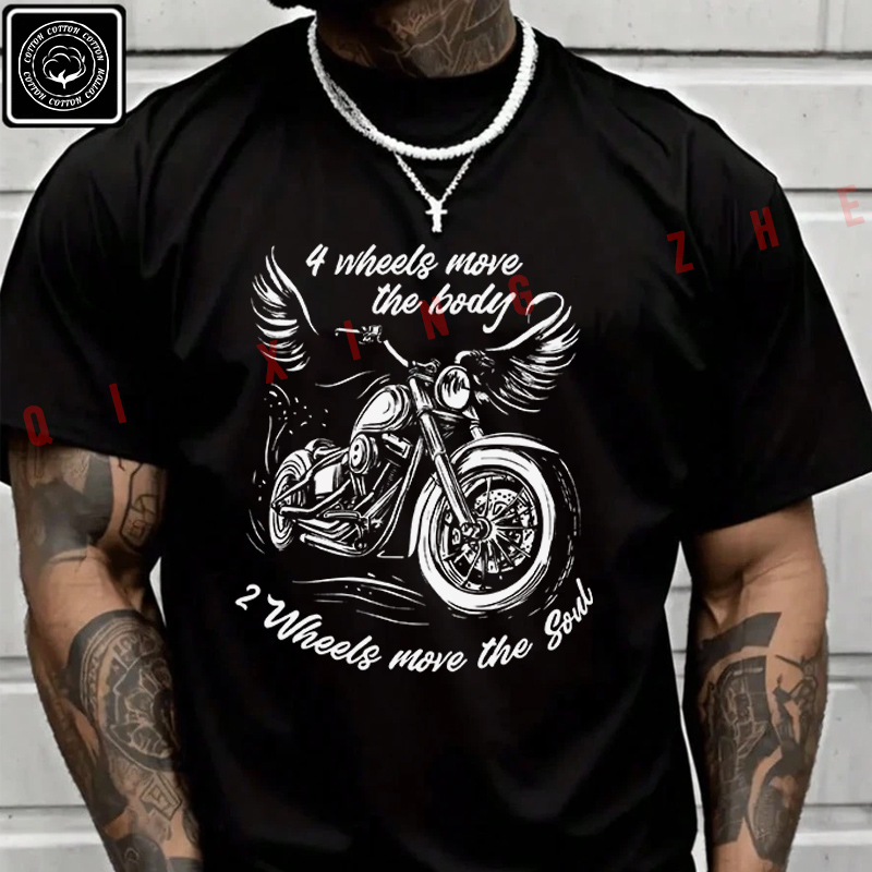 2026 メンズ Tシャツオートバイ愛好家-2 ホイールムーブザソウルバイカー Tシャツコットンメンズ夏半袖トップス Tシャツ