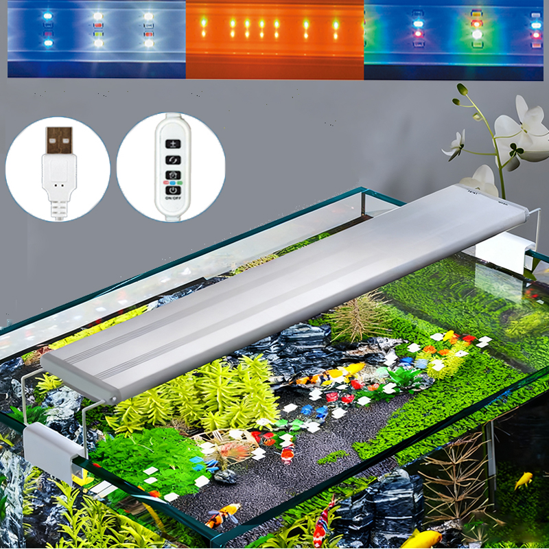 USB水槽クリップライト、調光可能な色、水​​生植物の成長風景装飾用LED水族館ライト、タイマー機能付き