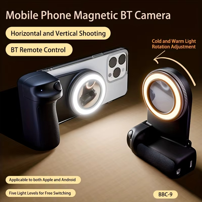 MagSafe スマートフォン ハンドル グリップ 取り外し可能な Bluetooth リモコン付き フィルライト付き手ブレ防止 Selfie ハンドル Iphone Android 用