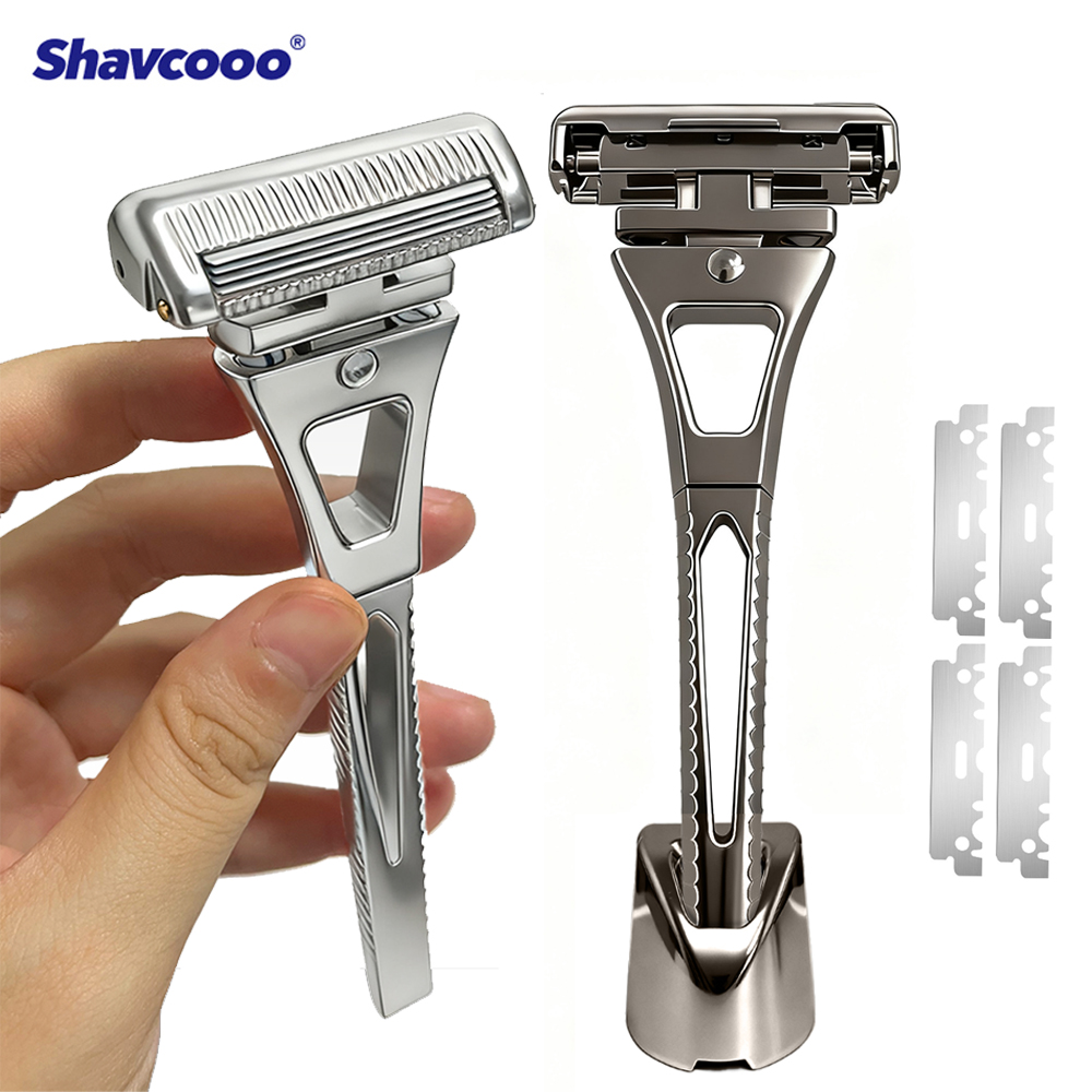 Shavcooo GP600 グライド 6.0 プロ ステンレス鋼 4 ハーフブレード安全かみそり DIY 磁気回転ヘッドシェーバー男性用シェービングキットギフト
