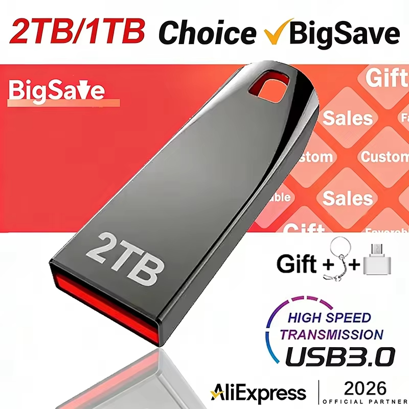 新しいストレージペンドライブ USB 2 TB 1 TB フラッシュドライブ洗練された耐久性のあるデータ転送 2 TB U ディスク大容量スーパーミニプラグプレイ 2026