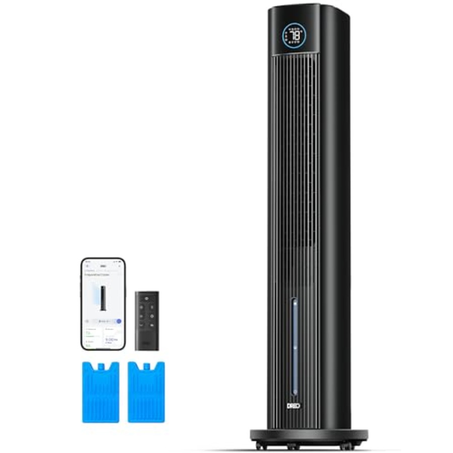 寝室用蒸発式エアスワンプクーラー、アップグレードされた2026冷却技術を備えた黒いプラスチックユニット、80振動、簡単な掃除