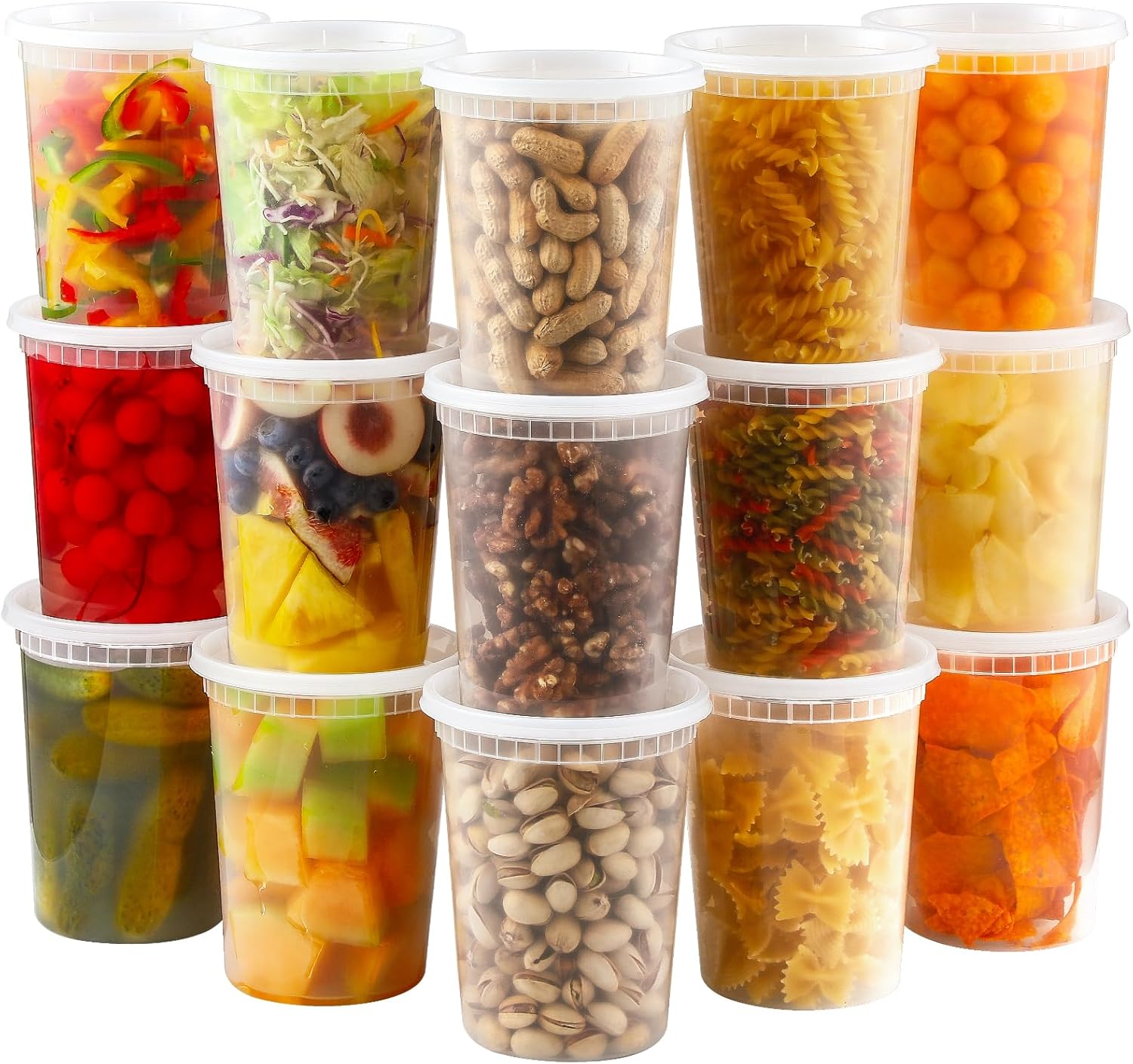 20セット 32オンス プラスチック製デリ食品容器 蓋付き 密閉食品保存容器 冷凍庫/食器洗い機/電子レンジ対応 スープ